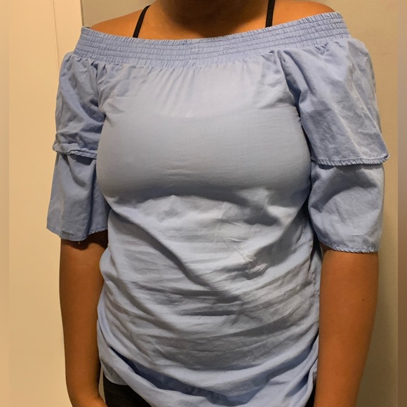 Off-shoulder dress/shirt, colour baby blue , size S. - Picture 2 of 3